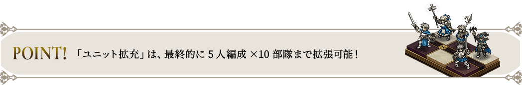 POINT! 「ユニット拡充」は、最終的に5人編成×10部隊まで拡張可能！